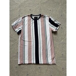 San Francisco Work Shirts Striped T-Shirt - Pink/Multicolor - Large